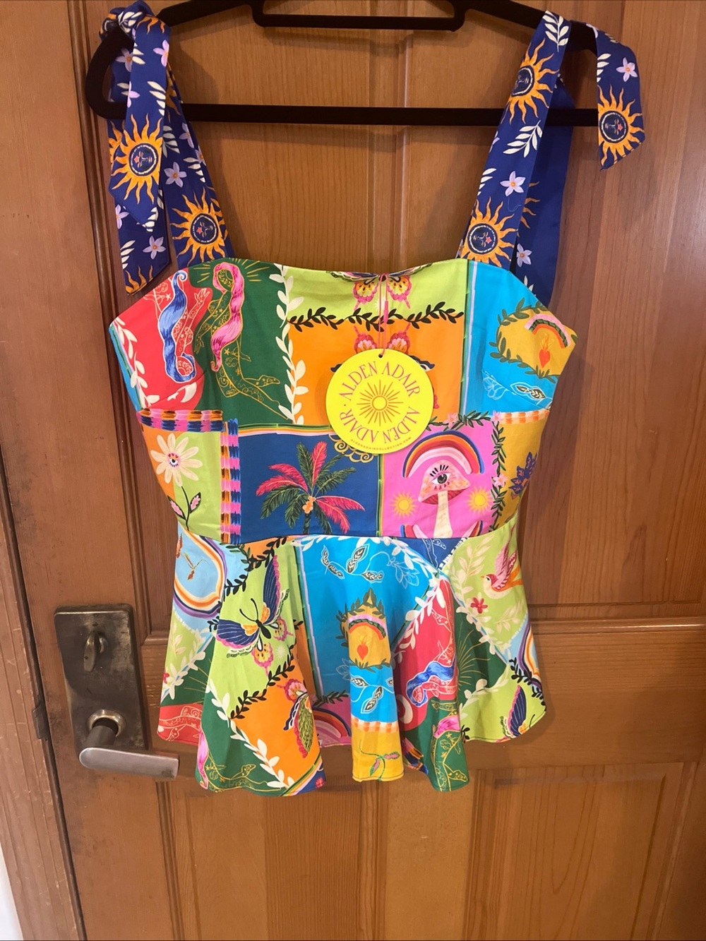 NWT Alden Aldair 100% Cotton Nirvana Print Tie Straps Top Flirty Tropical